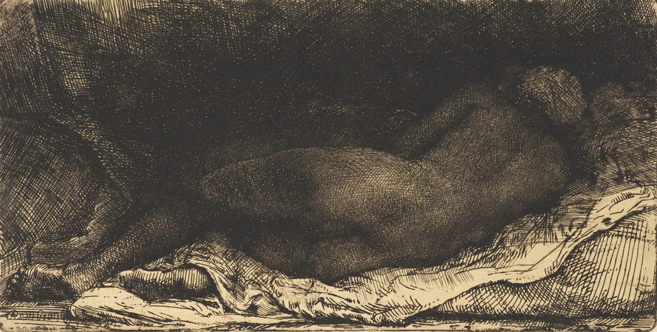 Рембрандт, Reclining female nude, 1658